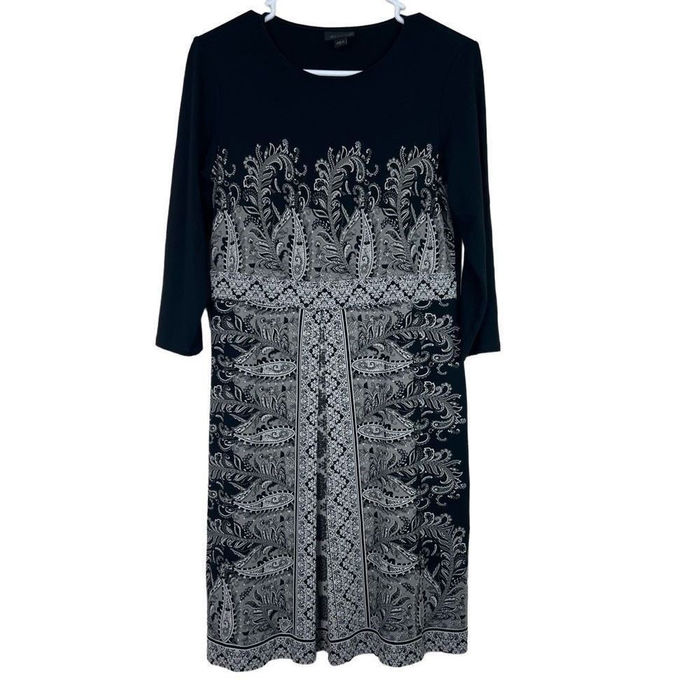 J Jill Wearever Collection XS Paisley Rayon Spandex Dress Black Gray 3/4 Sleeve